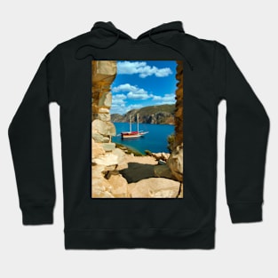 Sailboat anchored in an aegean bay in Turkey Hoodie